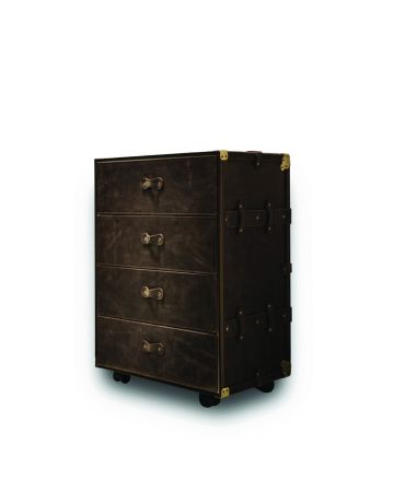VINTAGE HOME - Kommode mit vier Schubladen auf Leder-Braun
